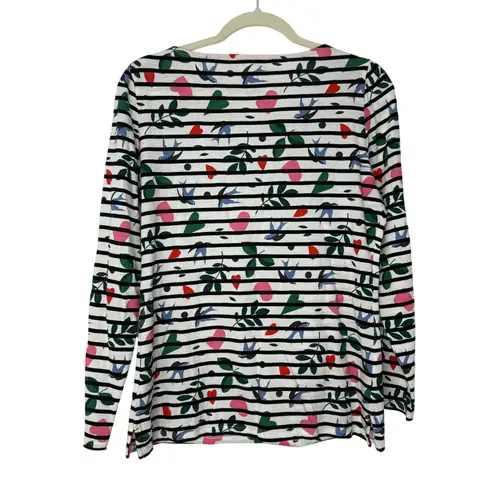 Boden Statement Breton Stripe Top Bird Heart Print US 8 Novelty Print White