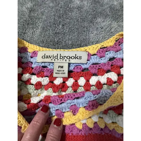 David Brooks Multicolor‎ Striped Sweater With Crocheted Neckline Long Sleeves PM Pink Size undefined