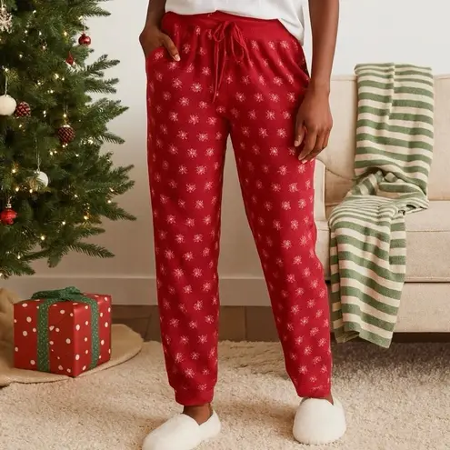 Jockey Red Snowflake Fleece Jogger Pajama Pants SZ S Red