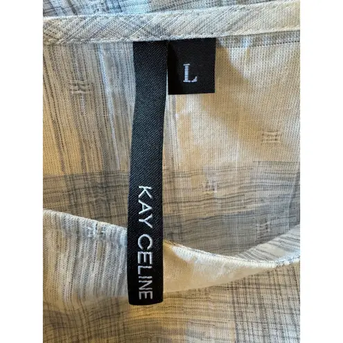 Kay Celine Kay Celine Shirt Women Large Blue White Plaid Bell Sleeve Peplum Top Bohemian