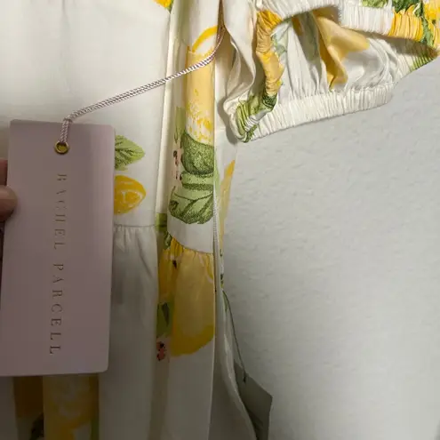 Rachel Parcell NEW Puff Sleeve Midi Dress in Yellow Maize Lemon Print XL Dainty