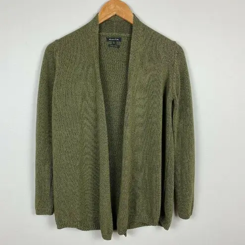 Massimo Dutti Cardigan Sweater Small Green Open Front Knit Long Sleeve Womens
