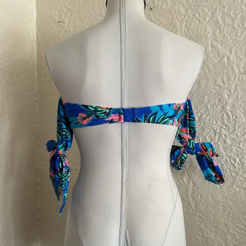 Fig Leaves Blue Fiji Underwire Bunny Tie Crop Bikini Top Swim 34DD NWT Palm Size undefined