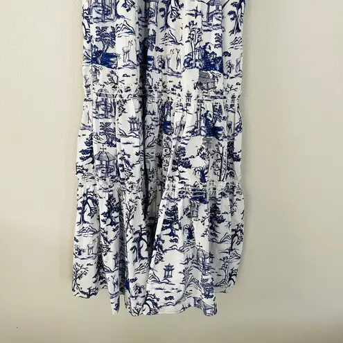 NWT O.P.T. Daphne Toile Blue White Print Tiered Midi Dress (S)