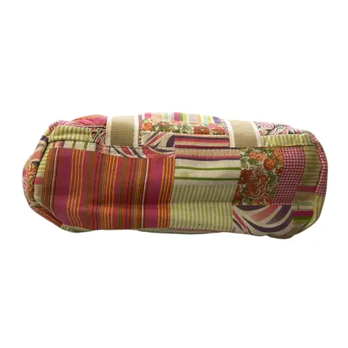 Y2K 90s Braciano Pink Patchwork Tote Bag Multicolor Trim Top Handle Distressed