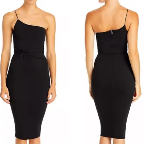 Nookie NWT Lust One Shoulder Black Midi Dress Tight Ruched Knot Size Small