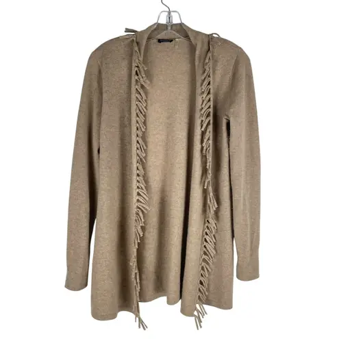 Magaschoni 100% Cashmere Fringe Trim Open Front Cardigan Brown Size XS