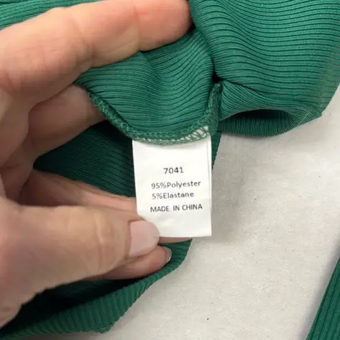 Kirundo Ribbed Top Green Women Pullover Long Sleeve Round Neck Crop Exposed Seam Size XL