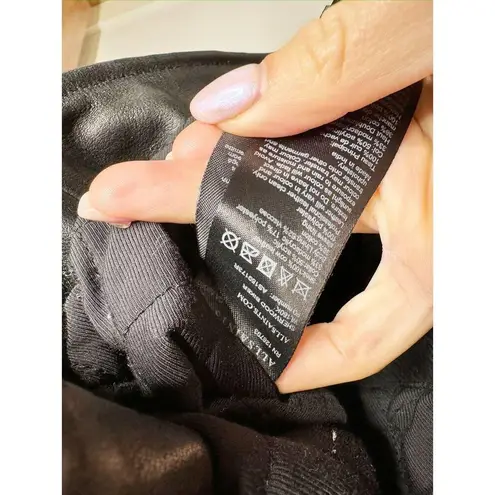 All Saints Sherwood Leather Biker Jacket with Fur Collar in Black Size Small