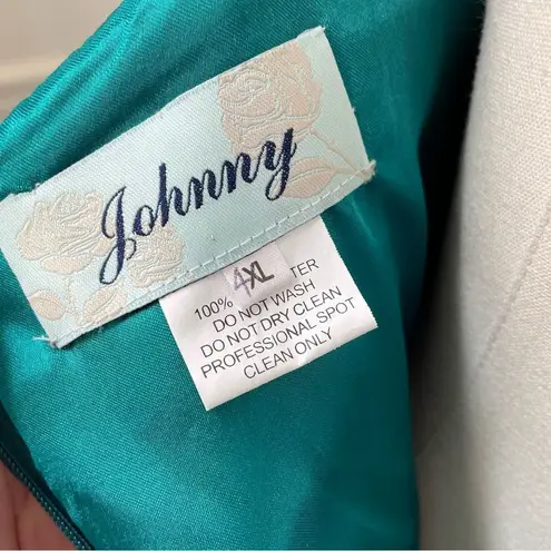 Johnny Emerald Green Chiffon Overlay Sleeveless Dress Rhinestone Waist 2X 3X 4X