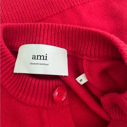 Ami RED Heart WOOL KNIT DE COEUR CREWNECK CARDIGAN Sweater