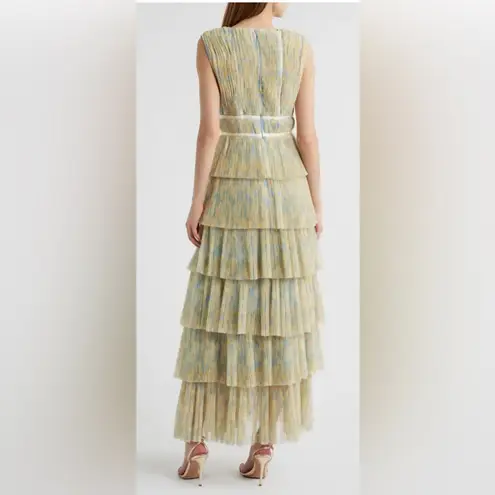 Hutch NEW Plunge V Neck Tiered Tulle Sky Floral Gown Dress sz 14