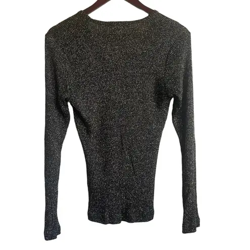 Karen Kane Top Women L Black Gold Metallic Rayon Knit Stretch Event Glam Dressy