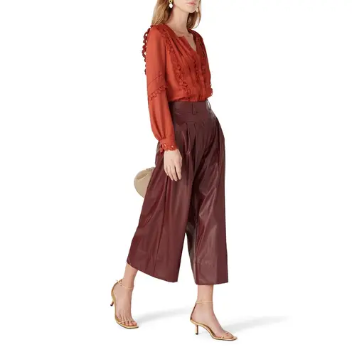 Rebecca Taylor Rustic Red Embroidered Silk Blend V-Neck Button Top size 2 - Image 13