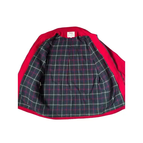 Orvis Wool Coat Womens Large Red Toggle Jacket Plaid Lined Long USA Vintage