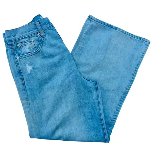 Pistola Loretta Wide Leg Jeans Light Gaze Blue Wash Size 28 High Rise Distress