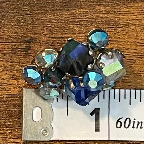 Vintage Blue  AB Cluster Vogue Clip On Earrings