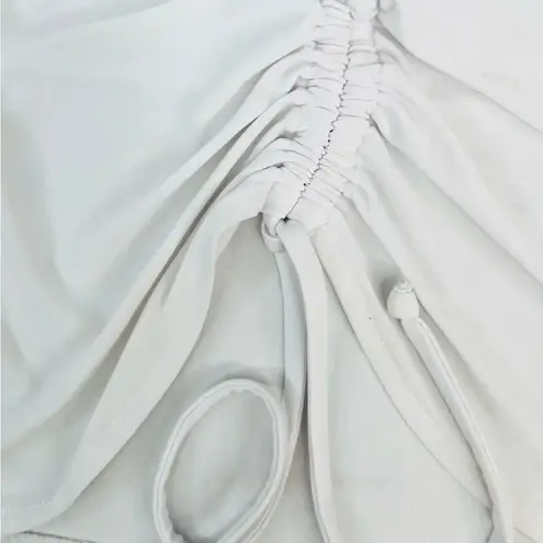 Open Edit Women's White V-Neck Blouse Ruched Tie Front Casual Size XXS