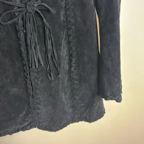 Vtg BRANDON THOMAS Leather Western Style Long Sleeve Lined fringe Jacket rodeo L Black Size L