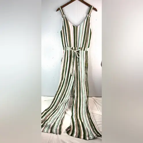 Derek Heart  L Striped Jumpsuit O-Ring Straps Wide Leg in Green - Image 11