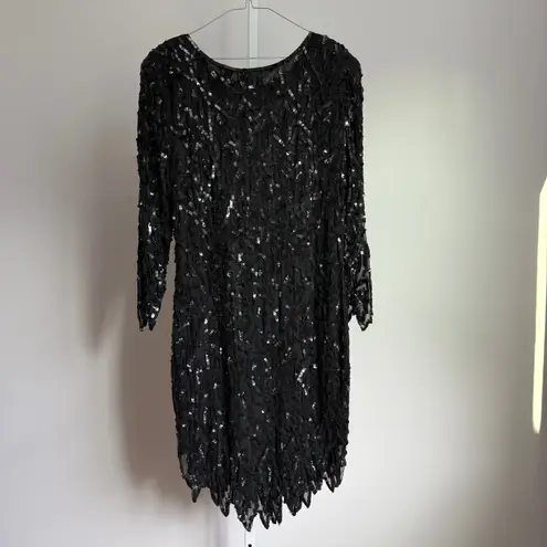 Swee Lo Vintage Dress 100% Silk Sequin Dress Long Sleeve Party Cocktail size S Black