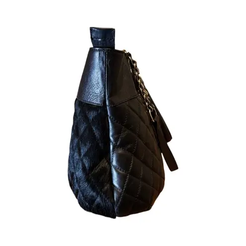 CLAUDIA FIRENZE Black Diamond Leather Cowhide Dual Handle Italy Zip Closure EUC