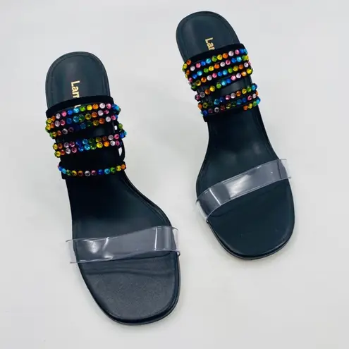 Larroude Disco Gloria NEW Mermaidcore Fairy Whimsy Ankle Wrap Heel Open Toe 37.5 Black Size 7