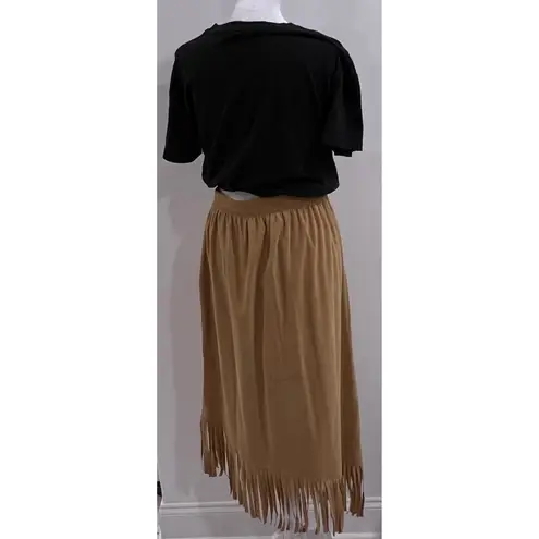 Denim & Co Vintage . Tan Suede Midi Fringe Skirt