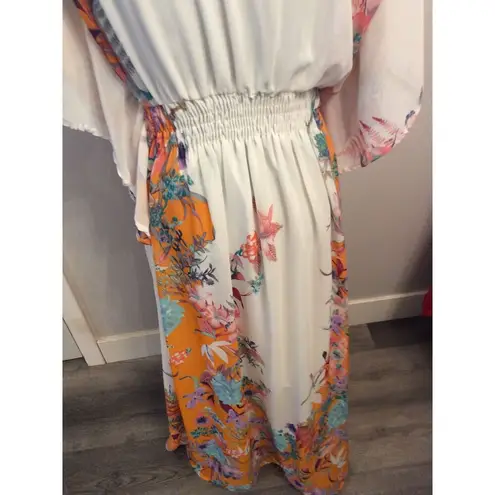 Boho Maxi Floral Printed Long Kimono Dress Style V Neck XL Kaftan Duster