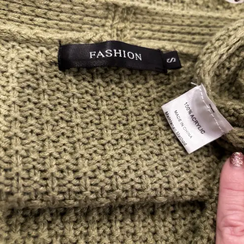 Merokeety Fashion Cozy Olive Green Textured Knit Open Front Cardigan Size Small