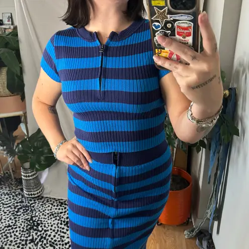 Anthropologie Daily Practice Striped Crop Top and Midi Pencil Skirt Set Blue XS