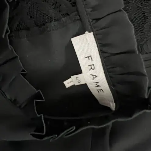 Frame Sheer Lace Panel Long Sleeve Silk Satin Button Down Ruffle Collar Blouse L