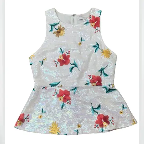 Endless Rose Sequin Embroidered Floral Peplum Tank Top Sleeveless Blouse Small