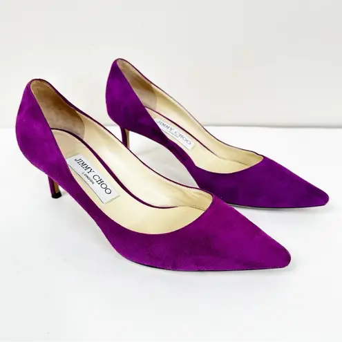 Jimmy Choo Purple Suede Heels Womens 37.5 Slip On Pumps