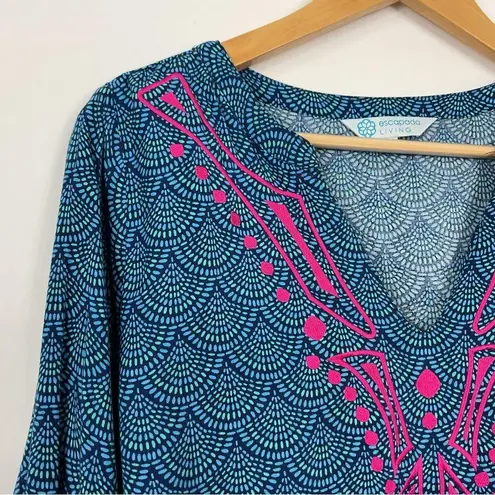 Escapada Living Embroidered Split Neck Tunic Top Size Medium
