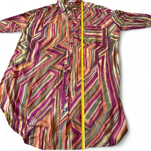 Dress Forum Rayon Abstract Stripe Long Tunic Button Shirt Dress Medium