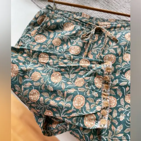 Natura Green Peach Floral Boho Print Cotton Pajama Pants Size Medium