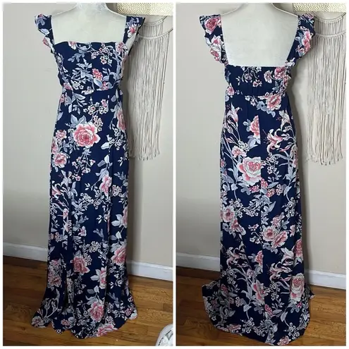 Flynn Skye • floral Bardot maxi dress with slit