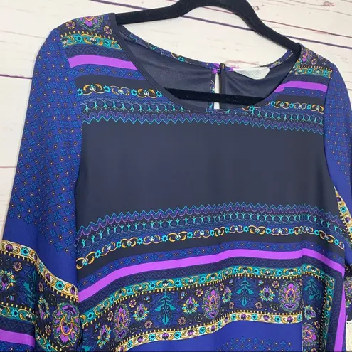 Peach Love California Peach Love Blue & Purple Boho Crochet Lace Sleeve Shift Dress Size Small