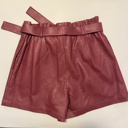 BCBGMAXAZRIA BCBG Burgundy Faux Leather Paperbag Waist Shorts 