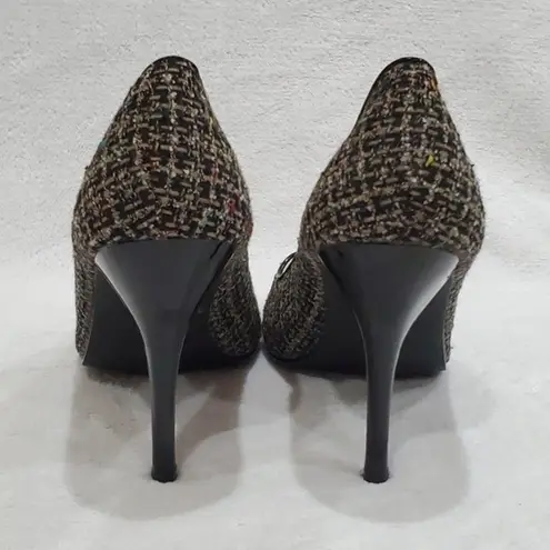 Anne Michelle Black Multicolor Tweed Open Toe Pumps Size 8