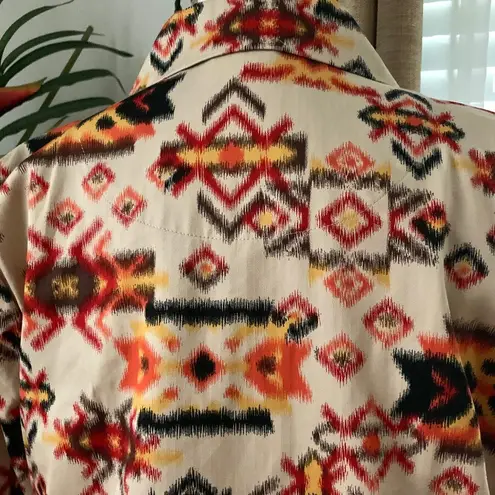 Breckenridge Western Tribal Printed Zip Up Shirt Jacket Shacket in Stone