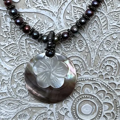 Vintage Purple Peacock Pearl Necklace Shell Pendant Festival Boho Cruise 15
