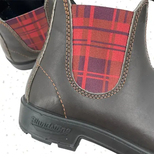 Blundstone Red Plaid Tartan Brown Leather Original Chelsea Style Boots 2100 AU 4
