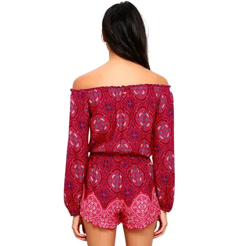 O'Neill  Nashville Off-Shoulder Romper Women's Medium Red Festival Boho Western‎ thumbnail 4