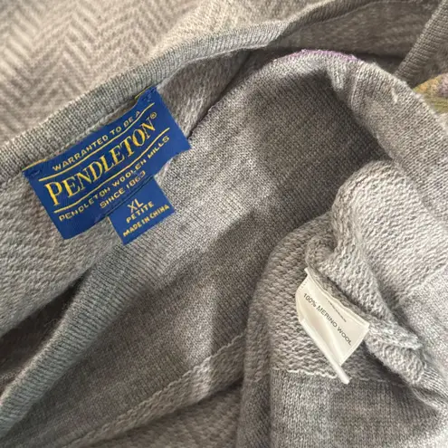 Pendleton Merino Wool Herringbone Sweater Womens XLP Gray Purple Flower Knit