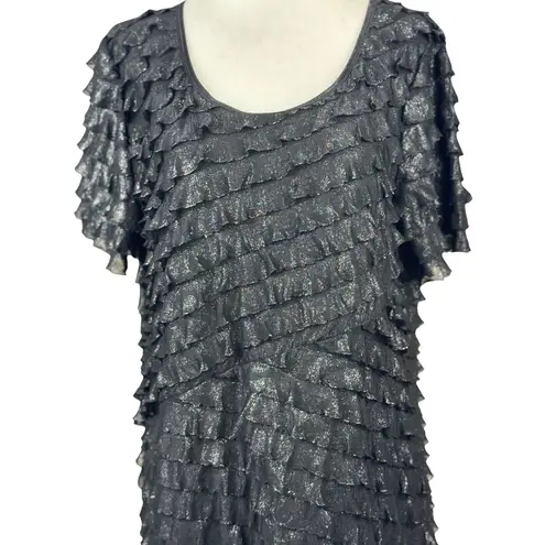 Notations Black Ruffle Sparkle L Dress Short Sleeve Shimmer Party Cocktail