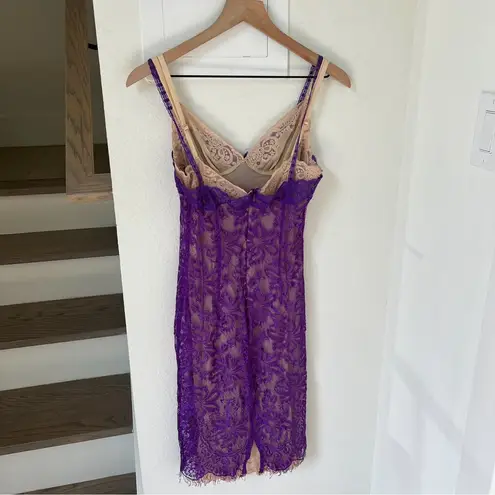 Dolce & Gabbana Vintage Y2K Double Lace Mini Slip Dress in Purple & Beige