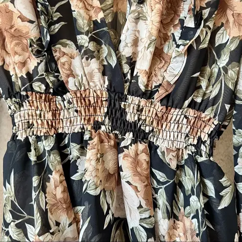 VICI  LONG SLEEVE RUFFLE FLORAL MAXI DRESS