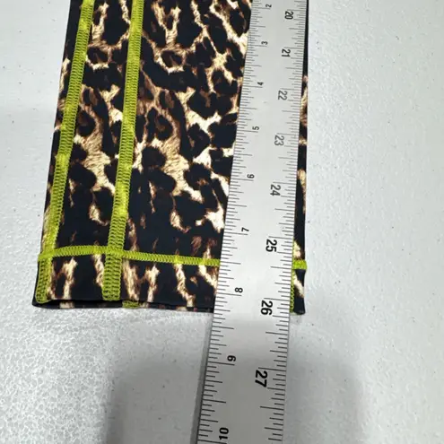 ALL ACCESS Womens High Waist Leggings Size S Leopard Light Neon Stitching Pocket Brown